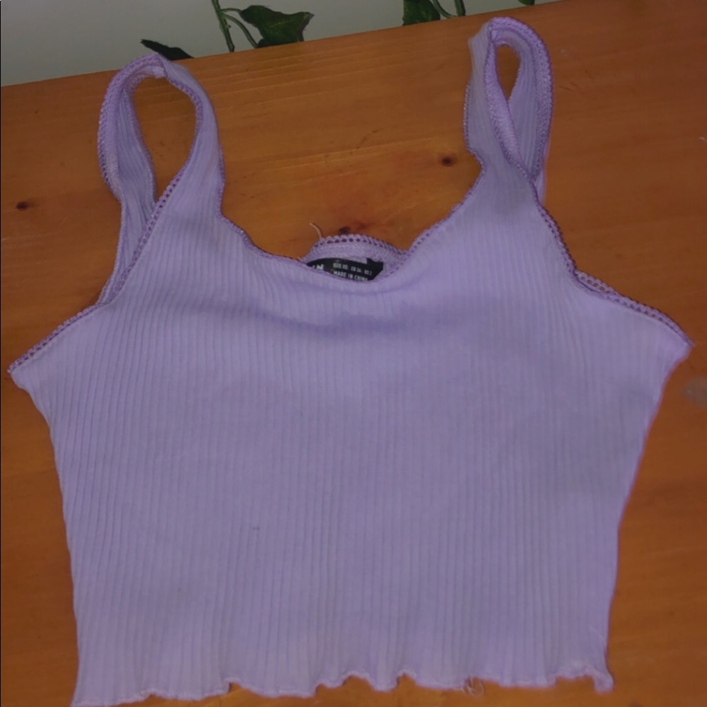 Purple rib-knit cropped top